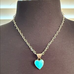 Native American Turquoise Heart Pendant Sterling Necklace